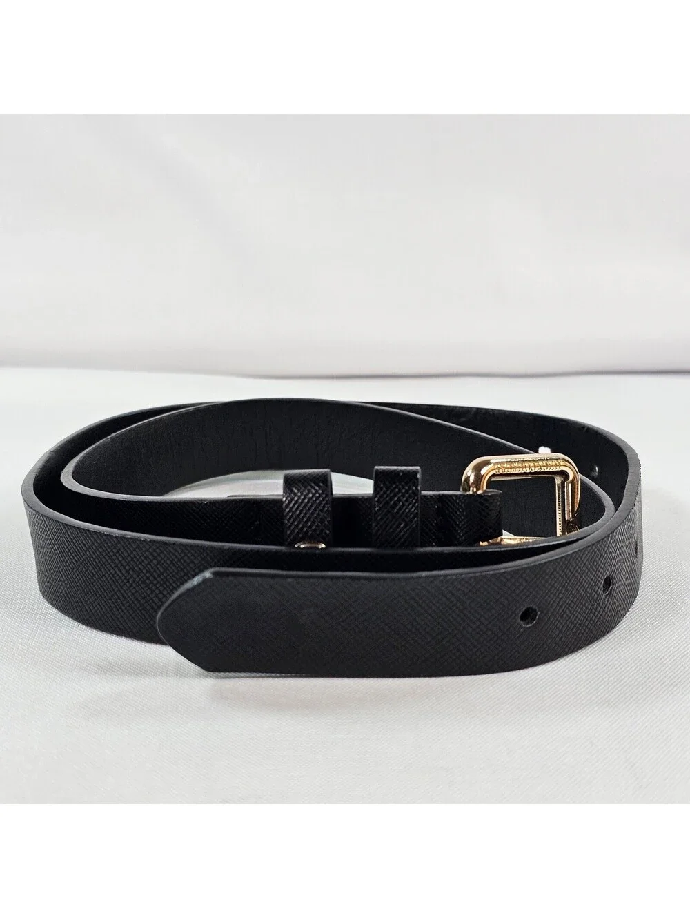 Vtg Juicy Couture Womens Black Saffiano Faux Leather Belt Gold Buckle Size Small